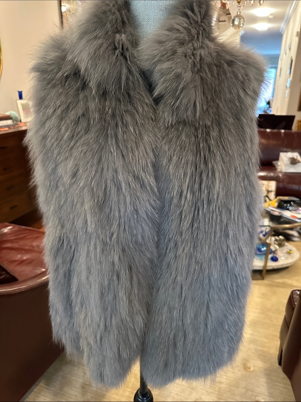 NWT Theory Hanalee Genuine Fox Fur Vest – Mid Charcoal – Size Large $1295